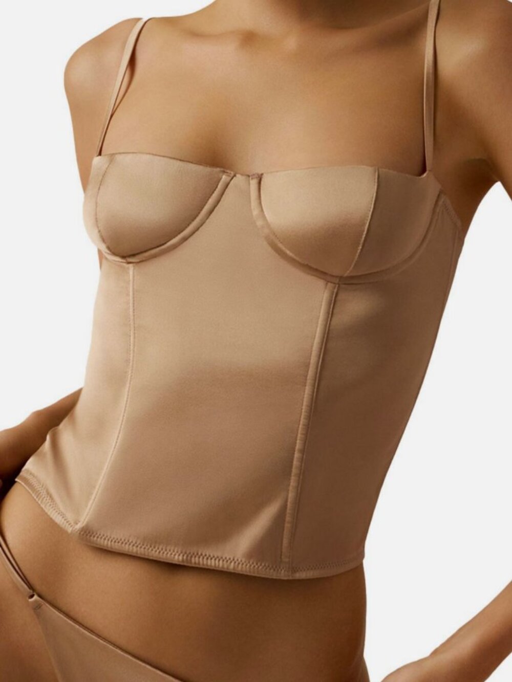 Kiki De Montparnasse Women's Beige Silk Underwire Tous Les Jours Bustier Size M